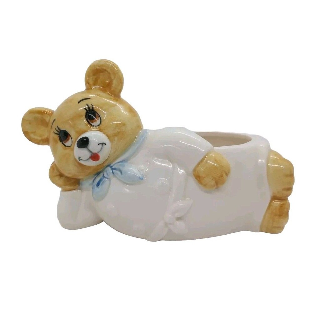 Lefton Girl Bear Planter Kitsch Vintage Ceramic Made in Korea